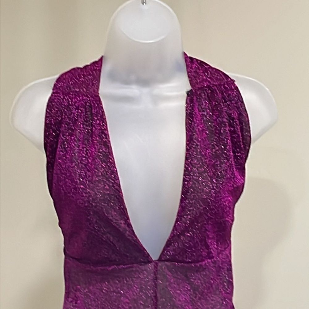 Violet Purple Sparkle One Piece Halter Bell Pant Suit. Size S small 4/6 - Picture 2 of 9